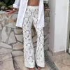 Women's Pants Spring Summer Casual Women High Waist Chic Female White Patchwork Flare Streetwear Hollow Out Long 2024