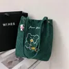 Shoulder Bags Women Corduroy Bear Pattern Ladies Casual Handbag Reusable Large Capacity Tote Female Shopping