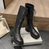Botas aiyuqi feminino botas de outono de couro genuíno 2023 novo laceup elasticidade altas botas mulheres moda moda britânica knight boots women