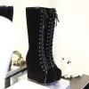 Stivali stivali ginocchini di moda piattaforma da donna sexy undi tacchi a cuneo da donna stivali da donna laceup rotonde scarpe da ballo nera per ragazze