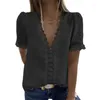 Женские блузки, женские летние сексуальные рубашки с v-образным вырезом и коротким рукавом для швейцарских горошек, жаккардовая блузка с вышивкой и кружевной отделкой, однотонная блузка, Прямая поставка