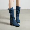 Boots 2023 Sexy Jean Boots Women's Long Tube Short Boot Winter High Heel Denim Boot Lady Stylish Jeans Boots Strap Shoes Cowboy