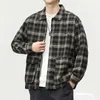 Chemises décontractées pour hommes printemps et automne marque de mode rétro manteau de lavage lourd tendance tout avec chemise à manches longues à carreaux amples