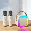 K12 Mini Karaoke Makinesi Taşınabilir Bluetooth 5.0 Hoparlör Kablosuz Mikrofonlar LED Müzik Ritim Işık Ev Aile Şarkı Makinesi