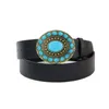 Belts Metal Buckle PU Leather Belt Blue Stone Beaded Wide Side Waist Jeans Trouser Decor Simple Korean Style Waistband Party