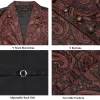 Gilet Marrone Rosso Paisley Gilet di lusso per uomo Papillon Gemelli Fazzoletto Set Gilet da uomo per la festa nuziale Formale senza maniche