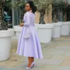 Vestidos casuais elegante roxo bonito mulheres sólida manga longa o-pescoço festa noite uma linha plissada midi vestido moda roupas africanas