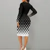 Casual Dresses Women Elegant Slim Fit Dress Geometric Print Sheath With Metal Hook Detailing V Neckline Formal Commute Style For