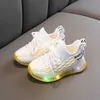 HBP Non-Brand Lightweight Toddler Shoes Anti Slip Soft Bottom Flyweaving LED With Light Sneakers Fashion Girls Casual Shoes