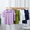 Conjuntos de roupas roupas de verão para meninos crianças 3-15 anos qualidade respirável colarinho camisa polo calças curtas 2 pcs casual