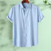 Camisas casuais masculinas soltas fit camisa masculina elegante colarinho de lapela verão com design sem costura tecido elástico respirável para escritório