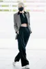 女性用パンツkpop韓国人歌手女性ブラックヴィンテージハイウエストバギースーツストリートウェアファッション