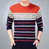 Men's Sweaters 2024 Autumn And Winter Round Neck Pullover Colored Long Sleeve Striped Knitted Sweater Bottom Fashion Casual Commuter Tops