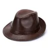 Autumn Men Real äkta Cowhide Leather Top Hats Fashion Caps Winter Warm Cowboy 100% 240311