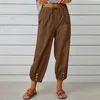 Women's Pants Light Sweatpants Women Casual High Waist Drawstring Capri With Pockets Wide Leg Cropped Office Trouser