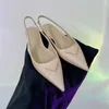 Läderpumpar mode sandaler kvinnor läder designer klänning skor silk dam pekade tå kattunge häl elegant slingback häl
