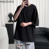 Yasuguoji Plain Coursed T Shirt Men Men Culcibuilding and Fitness Lose Casual Lifestyle Zużycie T-shirt Męski streetwear Hip-Hop Tops 240305