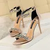 HBP Non-Brand Chaussure Dame Green Rhinestone New Trendy Stiletto High Women Sexy and Elegant Summer Heels