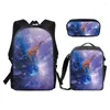 Mochila Harajuku Céu Estrelado Animal Impressão 3D 3 Pçs/set Estudante Sacos Escolares Laptop Daypack Lunch Bag Lápis Caso