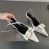 Dress Shoes Stiletto Heel Sandals Women Pumps Pointed Toe Metal Belt Elegant Office Summer Designer Slingback Heeled Female