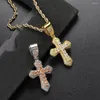 Naszyjniki wiszące modne raperzy hip -hopowe mrożone cyrkonia krzyżowe sznur szali
