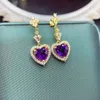 Dangle Earrings Romantic Heart Shape Natural Amethyst Drop 10mm Total 8ct VVS Grade 925 Silver Jewelry For Party