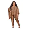 XL-5XL Fall Plus Size Two Piece Set Kvinnor Klädkläder Tie Dye Leopard Camouflage Long Sleeve Top och Pant Suits240318