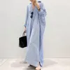 Casual Dresses Maxi Dress Striped Print Lapel For Women Plus Size Long Sleeve Shirt med Split Hem Soft Breattable Spring