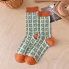 Women Socks Fashion For Fresh Spring Colorful Breathable Casual Korean Style Mixed-Color Long Ladies Crew Flower