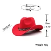 3 Sizes Western Cowboy Hat Chain Decor Wide Brim Jazz Felt Cap Vintage Women Men Fedora Outdoor Parentchild Riding Sun 240311