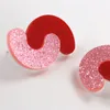 Stud Earrings Geometric Red Pink Half Circle Glitter Powder Acrylic For Women Girls Fashion Jewelry Gifts