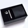 Designer Tie Gift Box Mens Business Stripe Four Piece Set Formal Black 8cm Wedding Groom Brooch Collar Clip {category}