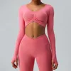 Lu Align Tight Long Sexy Sleeve Yoga Tops Outdoor Schnell trocknendes Sport-T-Shirt Gym Push-up Workout Running Nude Fiess Kleidung Top 202 Le