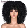 Kort afro kinky lockig peruk med lugg för svarta kvinnor syntetiska naturliga blond cosplay peruker glueless hög temperatur hår 240305