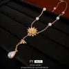 Real Gold Electroplated Zircon Bee Flower Pearl Tassel with Light Collarbone Chain, Fashionable and Versatile Necklace for Women