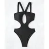 Costumi da bagno da donna Sexy Push Up Costume intero da donna Halter Scava fuori il costume da bagno senza schienale Nero 2024 Summer Beach Holiday Body