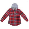 Women's Hoodies Women Blouse Hooded Long Sleeve Checkered Plaid Tops