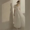 Robe de mariée Maxi en Satin blanc de luxe français, élégante, Sexy, manches bouffantes, longue, robe de soirée de bal, pour femmes, 240314