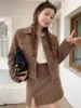 Arbeitskleider Süßes Mädchen Retro Anzug Damen Winter Wollmantel Hohe Taille Split Minirock Khaki Zweiteiliges Set Mode Weibliche Kleidung