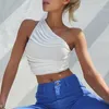 Women's Tanks Y2K One-Shoulder Crop Top Women Sexy Sleeveless Ruched Tank Summer White Black Plain Cropped Camis 2024 Female Tops