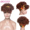 Wigs oucey cabelos sintéticos afro peruca cacheada com franja sintética peruca colorida peruca de faixa para mulheres negras para mulheres negras