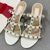 heels shoes woman designer Riveted women's thick heel sandals Classic leather sandals Large size34/42cm with Dust Bags