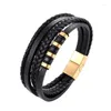 Bangle Classic Fashion Charm Multilayer Svart flätat läderarmband lämpligt för smycken för mäns handledsfest