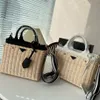 Famous Triangle metal buckle raffia bags rattan woven tote bag womens straw shoulder bag straw handbag Manual Weave Fabrics Large Capacity Vacation Beach Bags