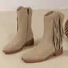 2024 inek süet kadın ayak bileği botları sonbahar kış sıcak moda saçak rahat arka zipper yuvarlak ayak parmağı kısa kadın 240301