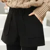 Damen-Shorts, Woll-Shorts, hohe Taille, koreanischer Stil, Mode, Herbst-Winter, Temperament, Taschen, solide Büro-Dame, elegant, einfach, All-MatchC243128