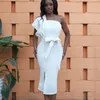 Casual Dresses White Women Summer Autumn 2024 One Shoulder BodyCon Hip Wrap Dress Africa Fashion Clothes Elegant Office Outfits