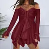 Casual Dresses Elegant Off Shoulder Dress for Women Ruffled Layered Crew Neck Swing Mini Y2K Sexy Drawstring Party A Line Vestidos