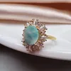 Cluster Rings Huayi Luxury Zircon Face Larimar Ring 18K Gold Plated Fashion Jewelry Unisex Hip Hop Jewellery