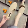 Hausschuhe quadratische Zehenfliege Weave Slingback Sandalen in der Nähe von MedHigh Heels Mules Frauen gleiten atmungsaktiven faulen Ausrutscher auf Pantoffeln gemütlich